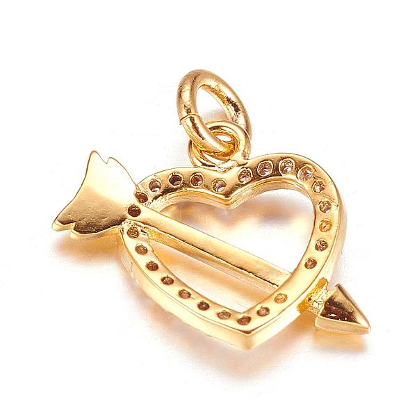 

PandaHall Brass Micro Pave Cubic Zirconia Charms, Heart with Arrow, Golden, 12.5x15x2.5mm, Hole: 3mm Brass+Cubic Zirconia Heart