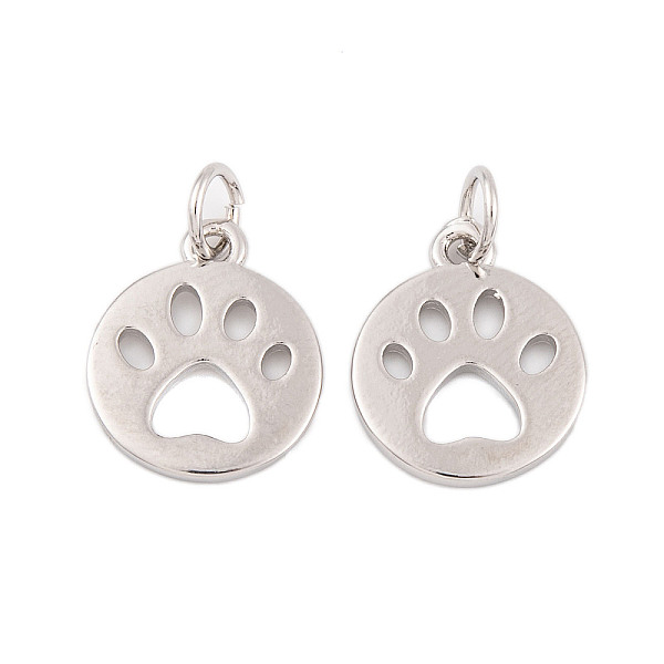 

PandaHall Rack Plating Brass Pendants, Cadmium Free & Lead Free, Long-Lasting Plated, Flat Round with Paw Print, Platinum, 14x12x1mm, Hole...