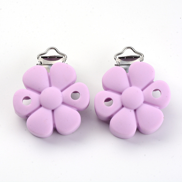 

PandaHall Food Grade Eco-Friendly Silicone Baby Pacifier Clips, with 304 Stainless Steel Clips, Flower, Stainless Steel Color, Plum..., Purple