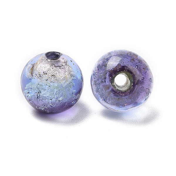 

PandaHall Handmade Silver Foil Glass Beads, Luminous Style, Glow in the Dark, Round, Purple, 10mm, Hole: 1.4mm Silver Foil Round Purple