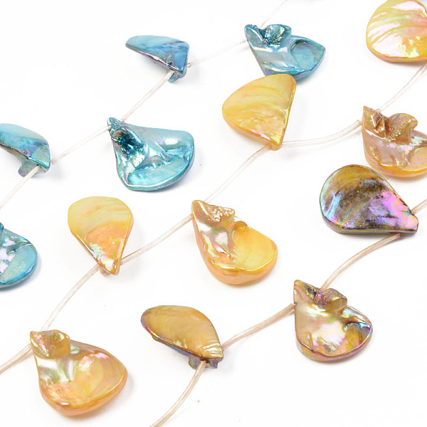 

PandaHall Electroplate Natural Freshwater Shell Beads Strands, Top Drilled Beads, Dyed, Teardrop, Mixed Color, 25~28x20~22x8~10.5mm, Hole..., Multicolor