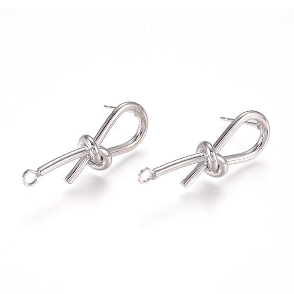 

PandaHall Brass Stud Earring Findings, with 316 Surgical Stainless Steel Pin and Loop, Knot, Platinum, 32x11x8mm, Hole: 2.2mm, Pin: 0.7mm...