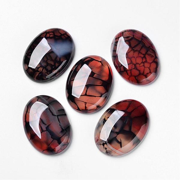 

PandaHall Natural Dragon Veins Cabochons, Flat Back, Oval, Dyed, FireBrick, 35x25x6.5mm Natural Agate Oval Red