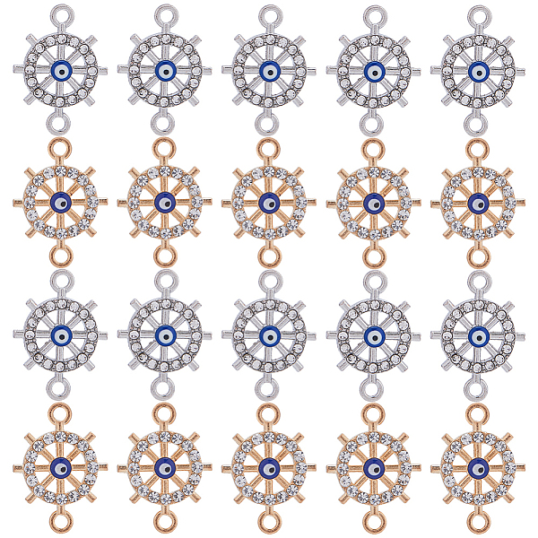 

PandaHall SUNNYCLUE 32Pcs 2 Colors Alloy Crystal Rhinestone Connector Charms, with Blue Enamel, Helm Links with Evil Eye, Platinum & Light..., Clear