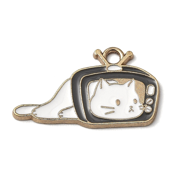 

PandaHall Zinc Alloy Enamel Pendants, Golden, Cat with Television Charms, White, 16.5x28x1.3mm, Hole: 2.2mm Alloy+Enamel Cat Shape White