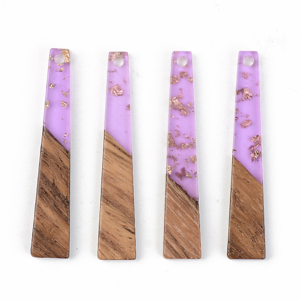

PandaHall Transparent Resin & Walnut Wood Pendants, with Gold Foil, Trapezoid, Lilac, 44.5x8x3mm, Hole: 2mm Resin+Wood Trapezoid Purple