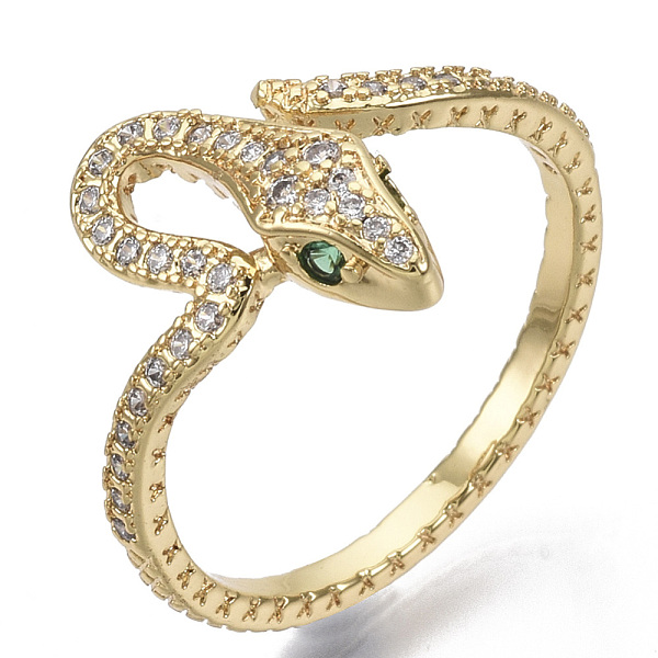 

PandaHall Brass Micro Pave Cubic Zirconia Cuff Rings, Open Rings, Nickel Free, Snake, Clear, Real 16K Gold Plated, Size 8, Inner Diameter...
