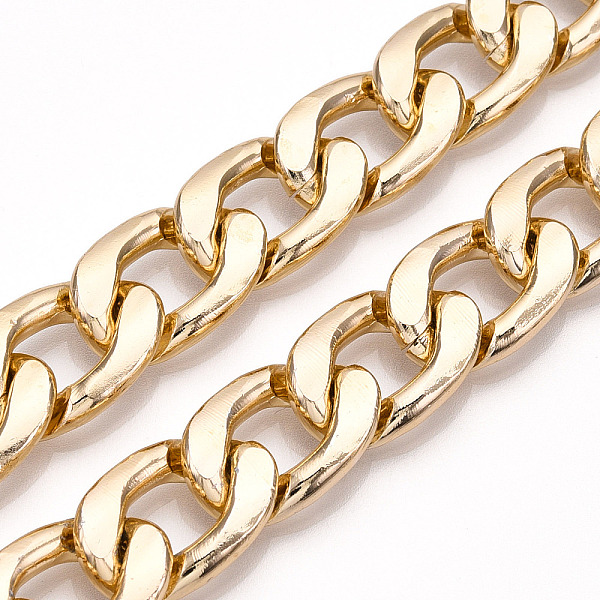

PandaHall Aluminum Curb Chains, Diamond Cut Cuban Link Chains, Unwelded, Light Gold, 20x13.5x3.5mm Aluminum