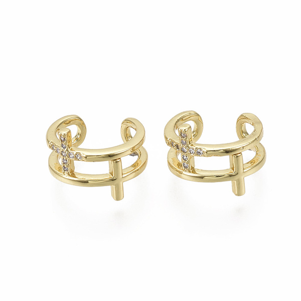 

PandaHall Brass Micro Pave Clear Cubic Zirconia Cuff Earrings, Nickel Free, Cross, Real 18K Gold Plated, 10x10mm Brass Clear
