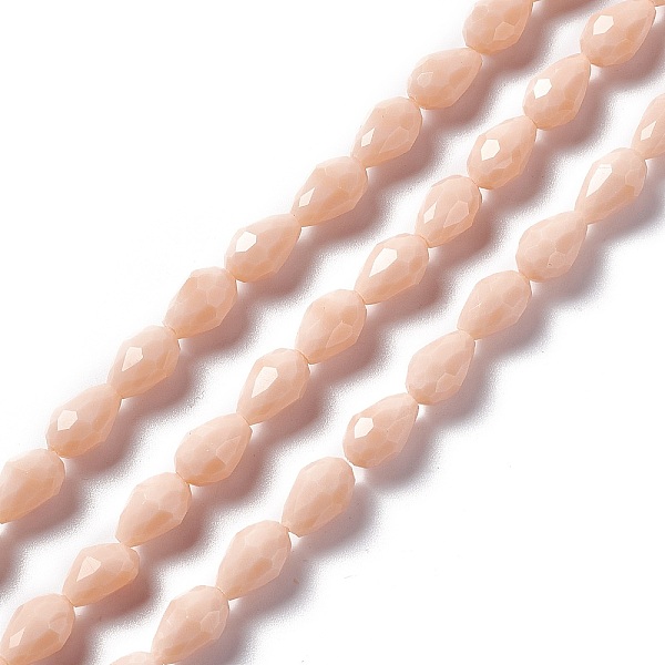 

PandaHall Faceted Glass Beads Strands, Teardrop, PeachPuff, 12x8~9mm, Hole: 1.2mm, about 57pcs/strand, 23.74''(60.3cm) Glass Teardrop Brown