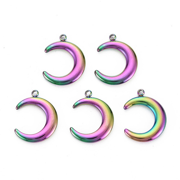 

PandaHall 201 Stainless Steel Pendants, Crescent Moon Pendant, Moon, Rainbow Color, 18x14.5x2.5mm, Hole: 1.4mm 201 Stainless Steel Moon
