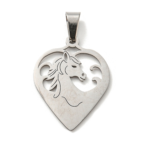 

PandaHall 304 Stainless Steel Pendants, Laser Cut, Heart with Horse Charm, Stainless Steel Color, 26x20x1mm, Hole: 5.5x3mm 304 Stainless...