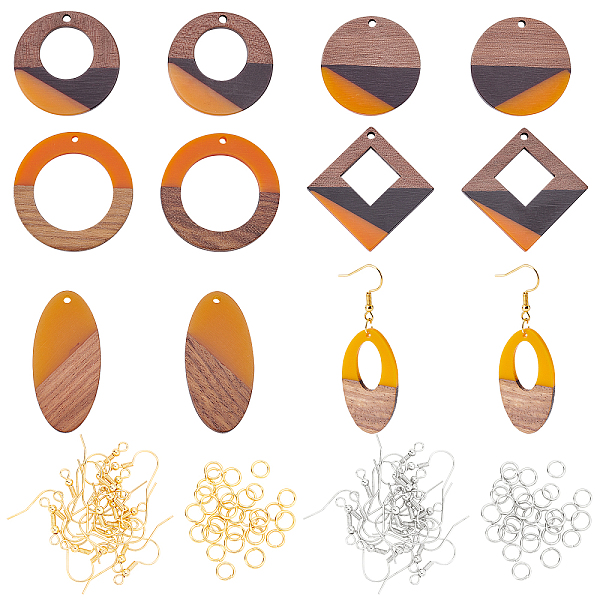 

PandaHall Olycraft Earring Making Kits, Including Resin & Walnut Wood Pendants, Brass Earring Hooks, Brass Jump Rings, Mixed Shapes, Yellow...