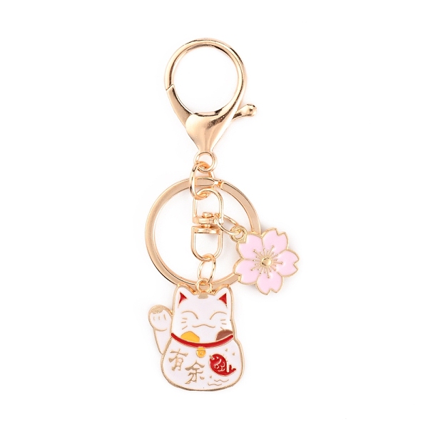 

PandaHall Chinese Style Alloy Enamel Keychains, with Iron Lobster Clasp and Rings, Cat with Flower, WhiteSmoke, 9.15cm Alloy Cat Shape White