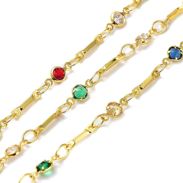 

PandaHall Cubic Zirconia Flat Round Link Chains, with Real 18K Gold Plated Brass Findings, Soldered, with Spool, Mixed Color, 4x8x1.5mm..., Multicolor