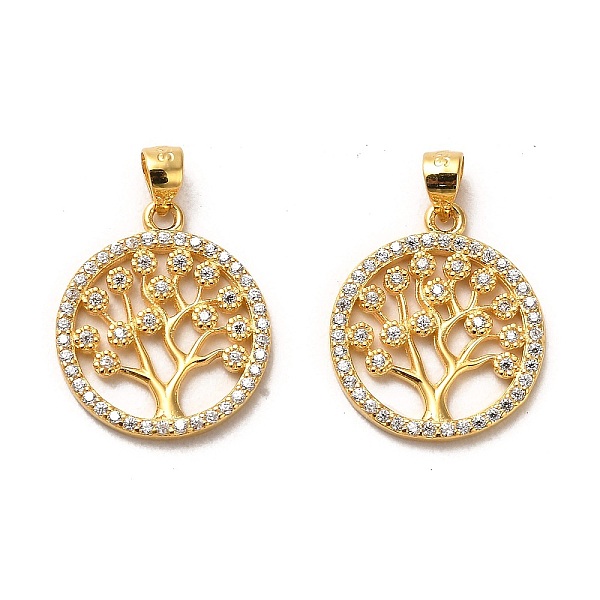 

PandaHall 925 Sterling Silver Pendant, with Cubic Zirconia, Flat Round with Tree of Life Charms, with 925 Stamp, Real 18K Gold Plated...