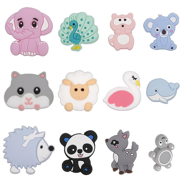 

PandaHall CHGCRAFT 12Pcs 12 Style Silicone Focal Beads, Baby Chew Teething Beads, Animal Style, Mixed Shapes, Mixed Color..., Multicolor