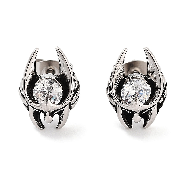 

PandaHall 316 Surgical Stainless Steel Pave Clear Cubic Zirconia Stud Earrings for Women Men, Antique Silver, 12.5x9mm 316 Surgical...