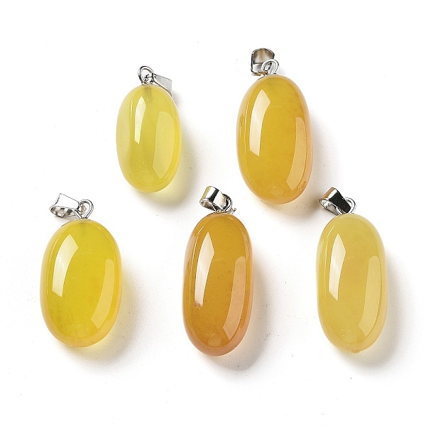 

PandaHall Natural Agate Dyed Pendants, Oval Charms with Stainless Steel Color Plated Stainless Steel Snap on Bails, Yellow...