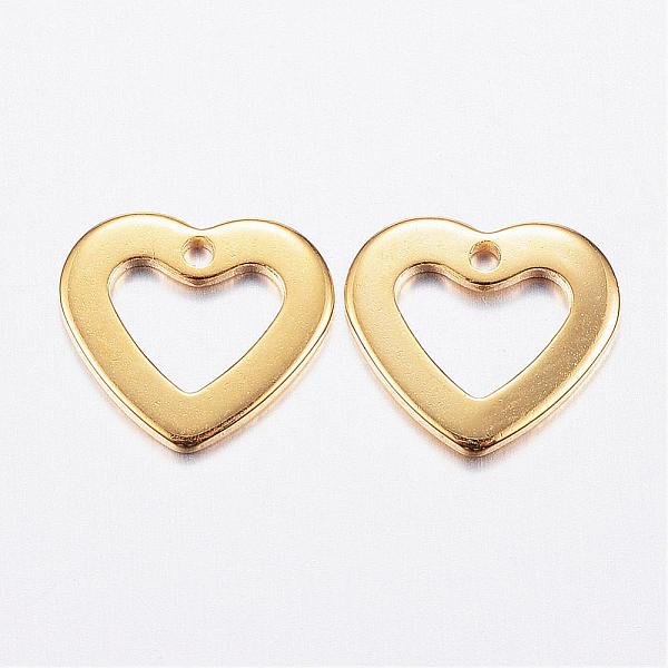 

PandaHall 304 Stainless Steel Open Heart Charms, Hollow, Golden, 10x11x1mm, Hole: 1mm 304 Stainless Steel Heart