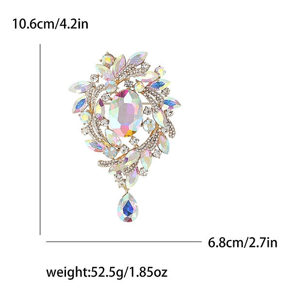 

PandaHall Glass Rhinestone Flower Brooch, Women's Clothes Jewelry, with Alloy Pin, Crystal AB, 106x68mm Alloy+Rhinestone Flower Clear