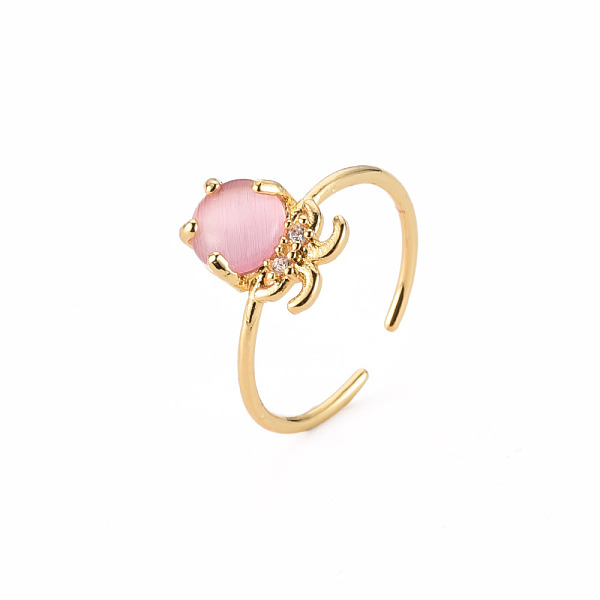 

PandaHall Brass Micro Pave Clear Cubic Zirconia Cuff Rings, Open Rings, with Cat Eye, Octopus, Cadmium Free & Nickel Free & Lead Free, Pink...