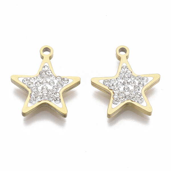 

PandaHall 201 Stainless Steel Pendants, with Polymer Clay Crystal Rhinestone, Star Shape, Golden, 17x15x3mm, Hole: 1.6mm Stainless..., Clear
