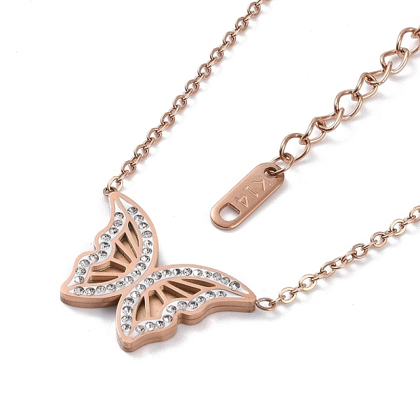 

PandaHall Ion Plating(IP) 304 Stainless Steel Cable Chain Necklaces, Polymer Clay Rhinestone Butterfly Pendant Necklaces for Women, Rose..., Clear