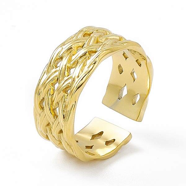 

PandaHall Ion Plating(IP) 304 Stainless Steel Cuff Ring for Women, Braided Wide Band Open Rings, Real 14K Gold Plated, 8mm, Inner Diameter...