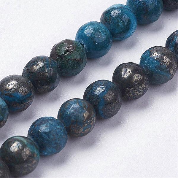 

PandaHall Natural Pyrite Beads Strands, Dyed, Round, Dodger Blue, 6mm, Hole: 1mm, about 32pcs/strand, 8 inch Pyrite Round Blue