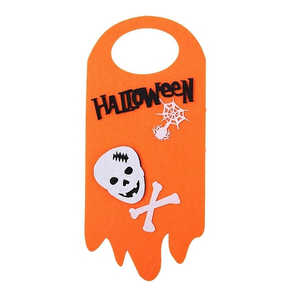 PandaHall Halloween Theme Felt Door Knob Hangers, for Party Display Decorations Supplies, Skull Pattern, 260x120mm Cloth Skull