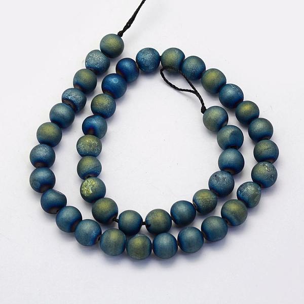 

PandaHall Electroplate Natural Druzy Agate Beads Strands, Dyed, Round, Frosted, Green Plated, 12mm, Hole: 1mm, about 32pcs/strand, 15.7 inch...