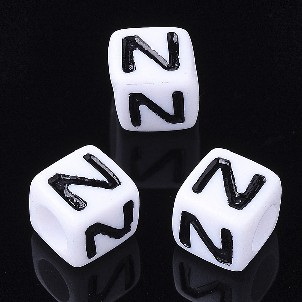 

PandaHall Acrylic Horizontal Hole Letter Beads, Cube, Letter N, White, Size: about 7mm wide, 7mm long, 7mm high, hole: 3.5mm, about...
