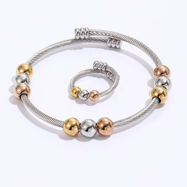 

PandaHall Stainless Steel Twisted Cuff Bangle & Finger Ring Sets, with Bead, for Women, Real 18K Gold Plated & Stainless Steel Color, Inner...