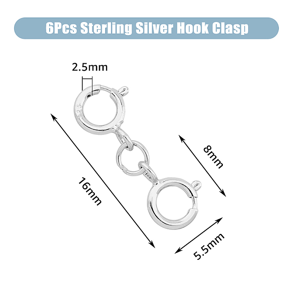 Dicosmetic 6 шт. 925 двойные пружинные кольцевые застежки из стерлингового серебра