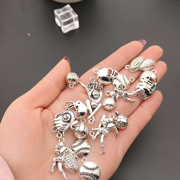 

PandaHall Tibetan Style Alloy Pendant Sets, Sport Goods, Mixed Shapes, Antique Silver, 13~30x10~17mm, 30pcs/set Alloy Sports