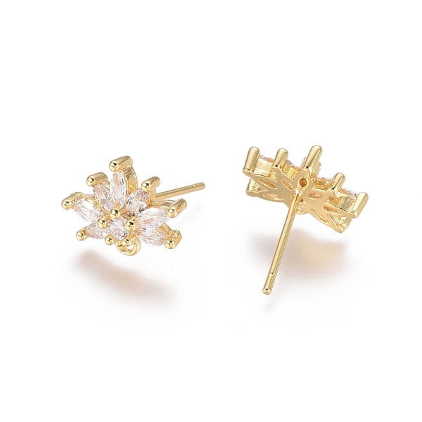 

PandaHall Brass Cubic Zirconia Stud Earring Findings, with Loop, Flower, Clear, Golden, 15mm, Pin: 0.7mm Brass+Cubic Zirconia Flower Clear