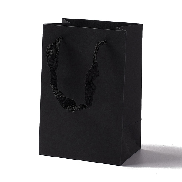 

PandaHall Kraft Paper Bags, with Ribbon Handles, Gift Bags, Shopping Bags, Rectangle, Black, 18x12x8.6cm; Fold: 18x12x0.4cm Paper None Black