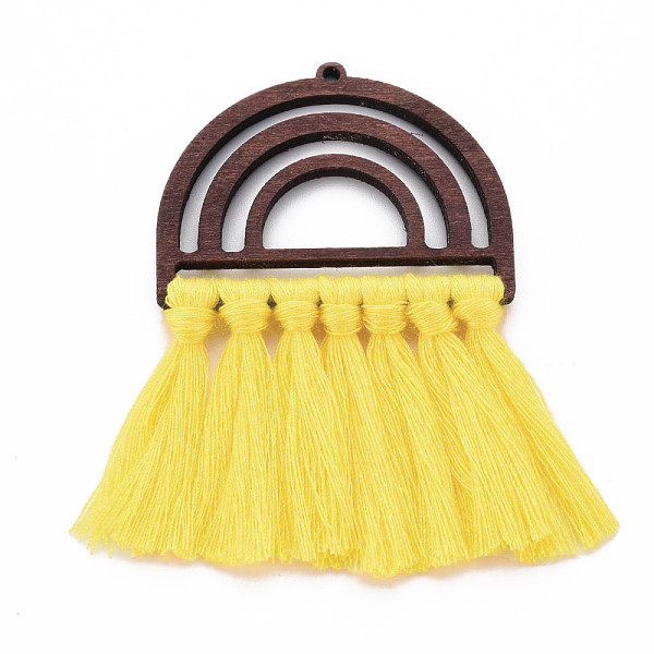 

PandaHall Polycotton(Polyester Cotton) Tassel Big Pendants, Unfinished Wood Semi Circle Earrings, for DIY Macrame Earrings, Yellow...
