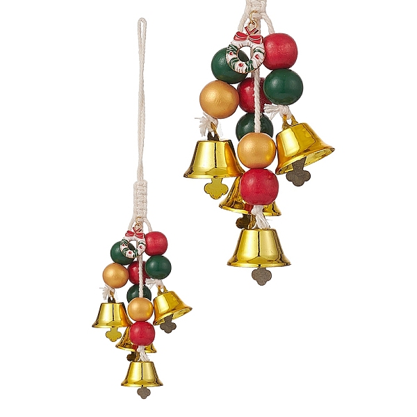 

PandaHall Christmas Theme Schima Wood Beaded Pendant Decorations, Iron Bell Wind Chimes with Cotton Braided Hanging Cord, Colorful, 225mm...