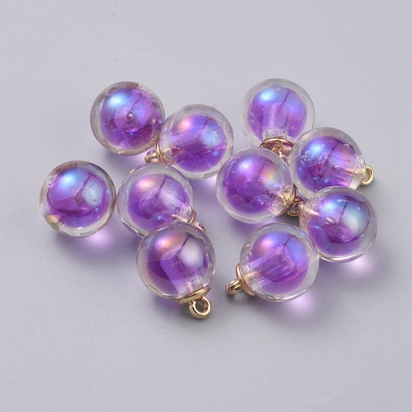 

PandaHall AB Color Transparent Acrylic Pendants, Bead in Bead, with CCB Plastic Pendant Bails, Round, Light Gold, Dark Orchid, 20x16mm, Hole..., Purple