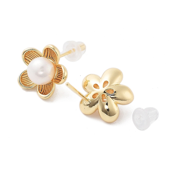 

PandaHall Natural Pearl Ear Studs, with Brass Findings and 925 Sterling Silver Pins, Flower, Real 14K Gold Plated, 12x13mm Pearl Flower..., White