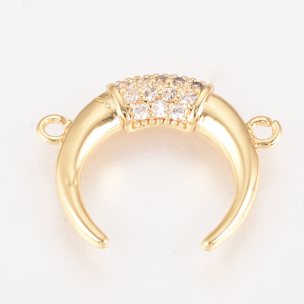 

PandaHall Brass Micro Pave Cubic Zirconia Links, with Shell, Double Horn/Crescent Moon Pendant, Clear, Golden, 15x19x2mm, Hole: 1mm...