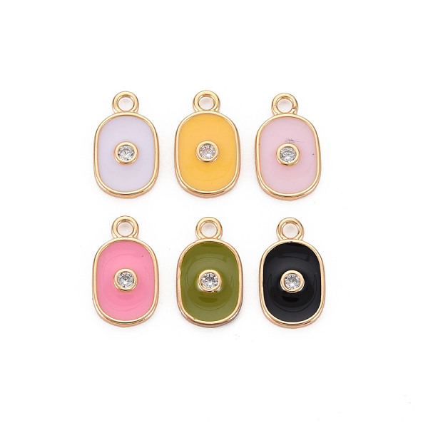 

PandaHall Brass Micro Pave Clear Cubic Zirconia Charms, with Enamel, Nickel Free, Oval, Mixed color, Real 18K Gold Plated, 12.5x7x1.5mm..., Multicolor