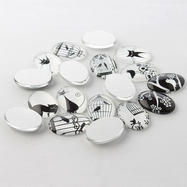 

PandaHall Glass Oval Flat Back Cabochons, Black and White Theme, Ornaments Decorations, Mixed Color, 18x13x4mm Glass Oval Multicolor