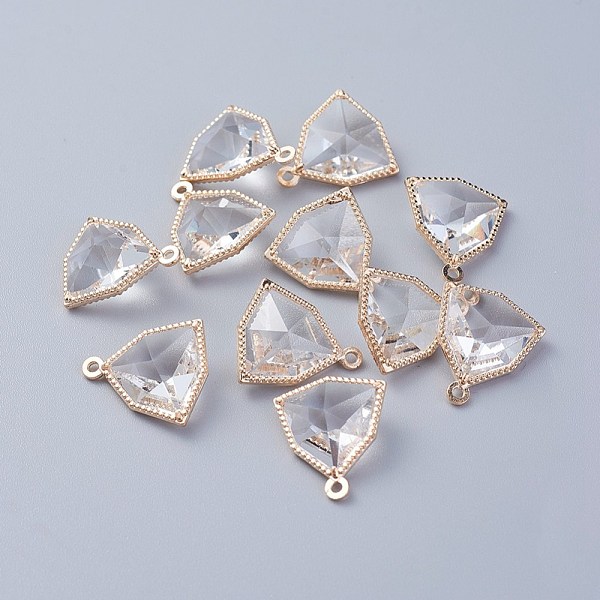 

PandaHall Glass Pendants, with Eco-Friendly Alloy Open Back Berzel Findings, Faceted, Triangle, Light Gold, Clear, 17x14.5x7mm, Hole: 1.2mm...
