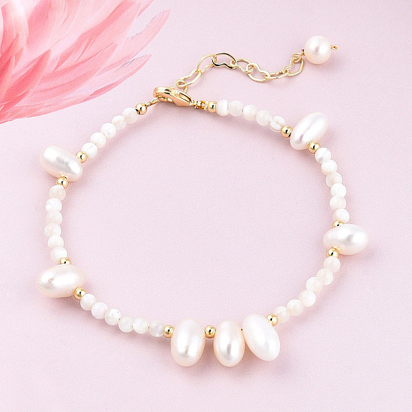 Pulsera De Perlas Y Conchas Blancas Naturales Para Mujer