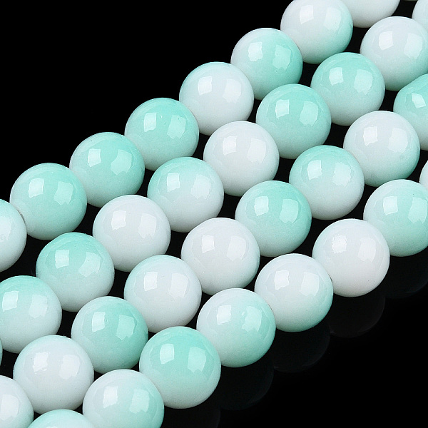 

PandaHall Two Tone Opaque Baking Painted Glass Beads Strands, Round, Teal, 8x7mm, Hole: 1.2mm, about 100~102pcs/strand, 29.53~30.12 inch..., Cyan