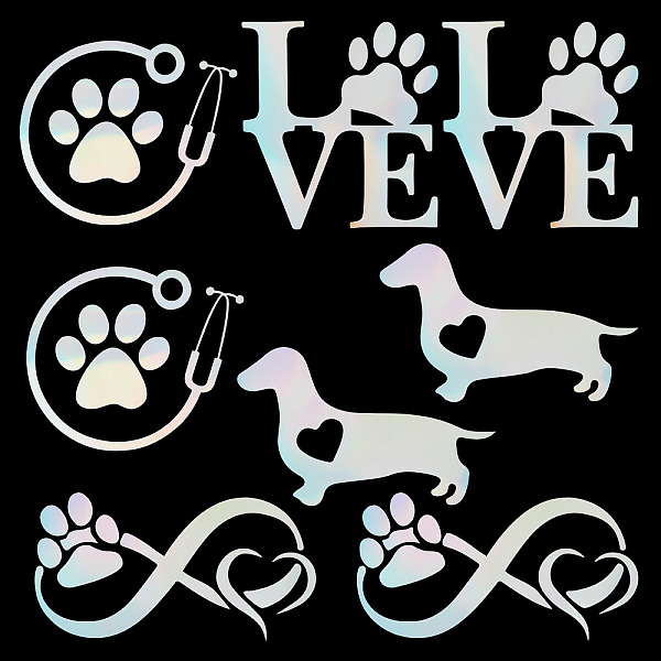 PandaHall GORGECRAFT 8 Sheets 4 Style Holographic Dog Paw Car Stickers Self-Adhesive Dog Love Footprint Scratch Coverage Auto Sticker...