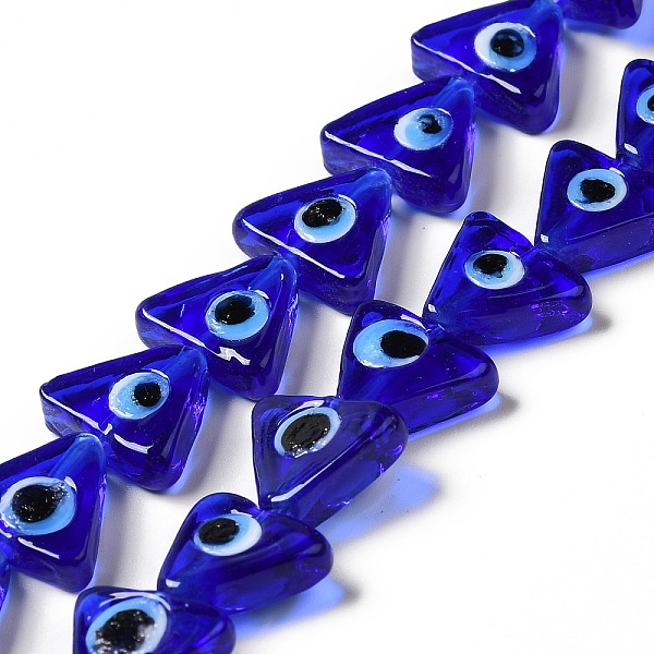 

PandaHall Evil Eye Handmade Lampwork Beads Strands, Triangle, Medium Blue, 10~12x13~13.5x3.5~4mm, Hole: 1.2mm, about 36pcs/strand, 16.42...